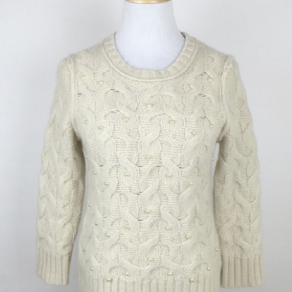 Cream Ann Taylor Beaded Sweater medium - Picture 4 of 5